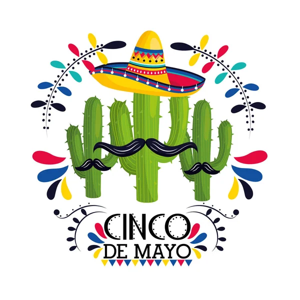 Plantas de cactus con bigote y sombrero para evento — Vector de stock