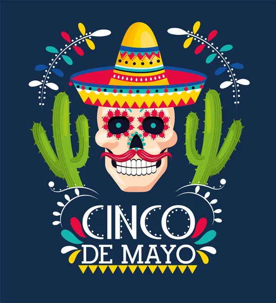 şapka ve kaktüs bitkileri ile kafatası dekorasyon