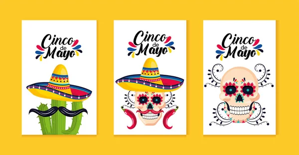 Definir cartões tradicionais mexicanos para celebração do evento —  Vetores de Stock