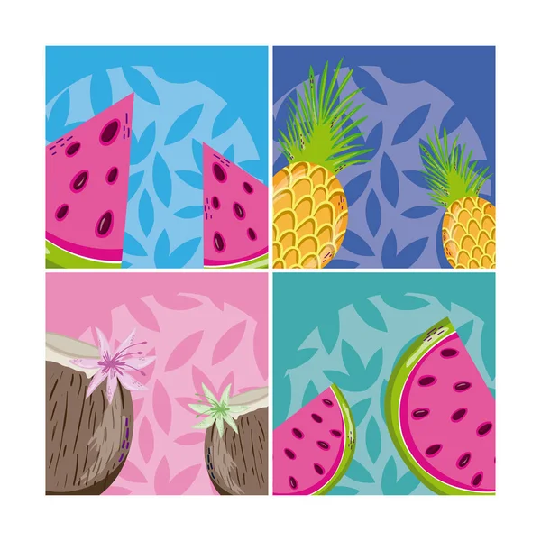 Set of fruits cartoons — Stock Vector