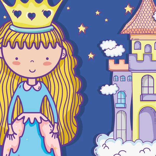 Pequeña princesa linda mano dibujo de dibujos animados — Vector de stock