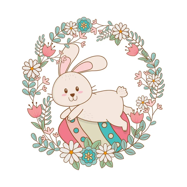 塗装卵と花と小さなウサギ — ストックベクタ