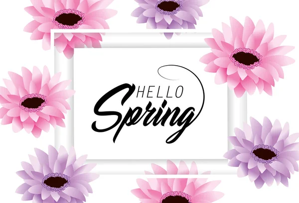 Karta wiosna z egzotycznych kwiatów i płatki — Wektor stockowy