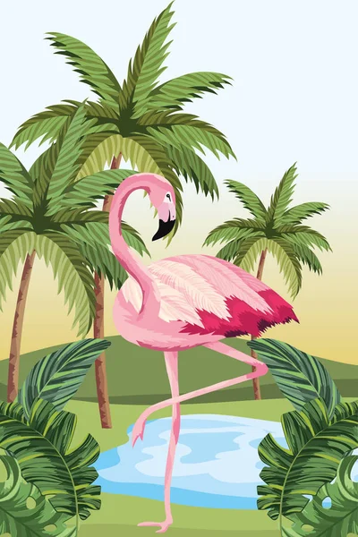 Tropikalne kreskówka flamingo — Wektor stockowy