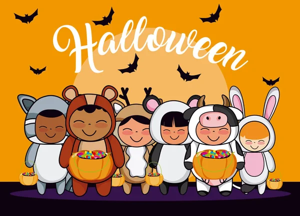 Halloween y los niños — Vector de stock