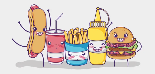 Fast food kawaii desenhos animados — Vetor de Stock