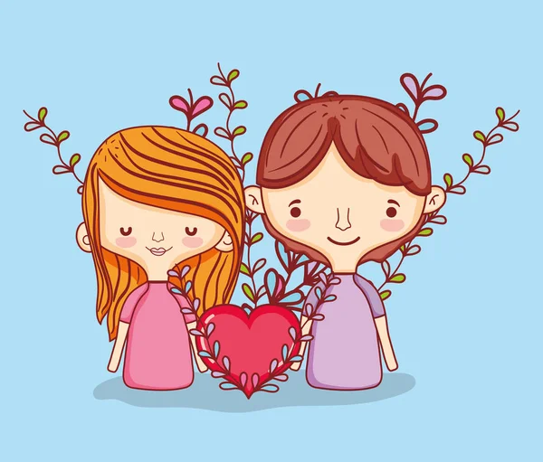 Niños y dibujos animados de amor — Vector de stock