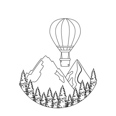çam ve mountians sahne ile uçan sıcak hava balonu