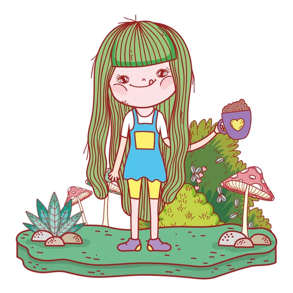 Niña en el paisaje — Vector de stock