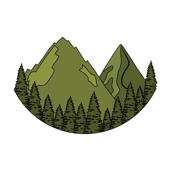 Pins arbres forêt avec montagne scène — Image vectorielle