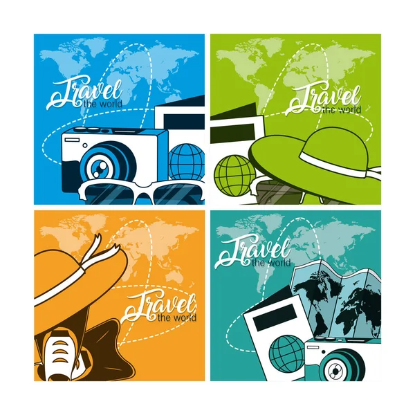 Conjunto de tarjetas de viaje mundial — Vector de stock