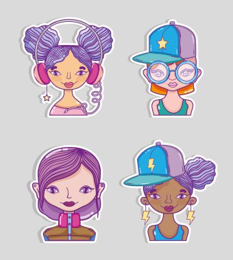 Millenial kadın karikatürler kümesi