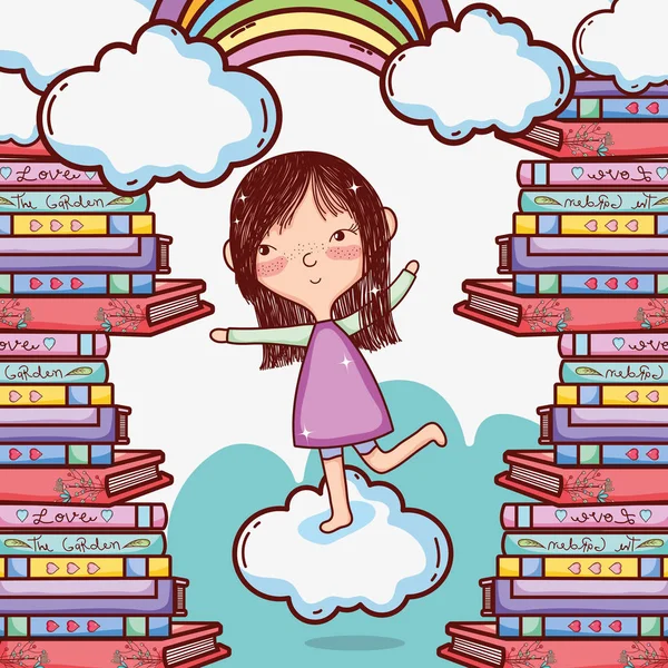 Linda chica con libros — Vector de stock