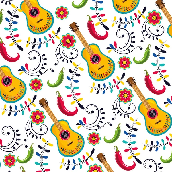 Meksykańskie gitary z kwiatami dekoracja tła — Wektor stockowy