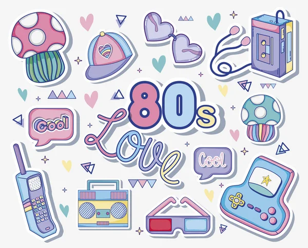 Me encantan los dibujos animados de los 80 — Vector de stock