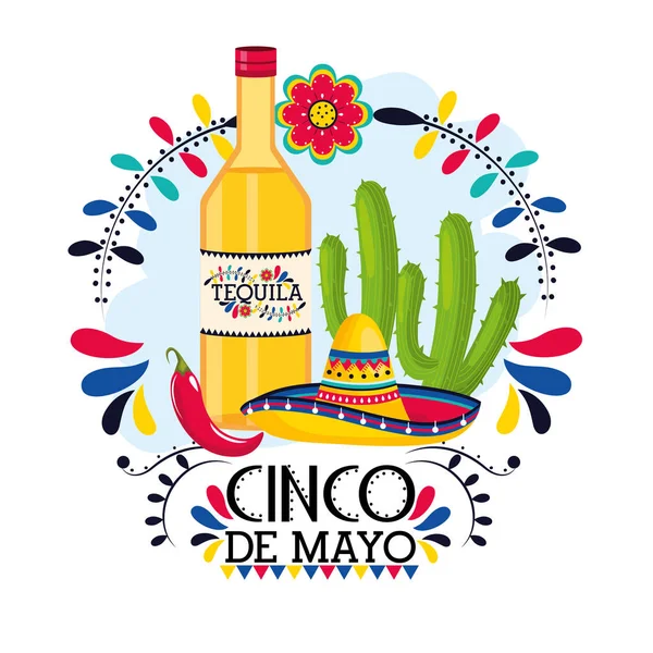 Tequila con pianta di cactus per evento messicano — Vettoriale Stock