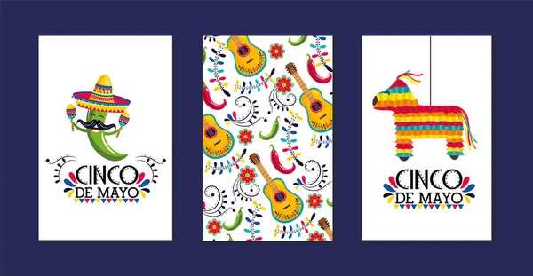 伝統的な装飾とメキシコのカードをイベントに設定します。 — ストックベクタ