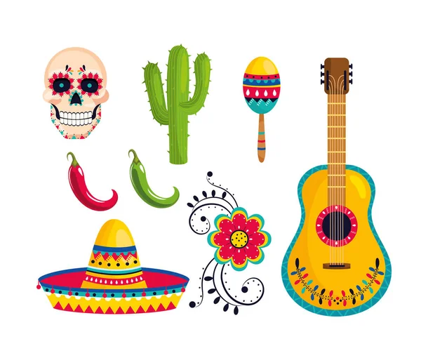 Set traditional mexican decoration to event celebration — Stock Vector
