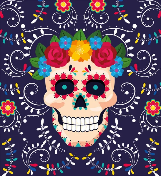 Homme crâne décoration avec des fleurs à événement mexicain — Image vectorielle