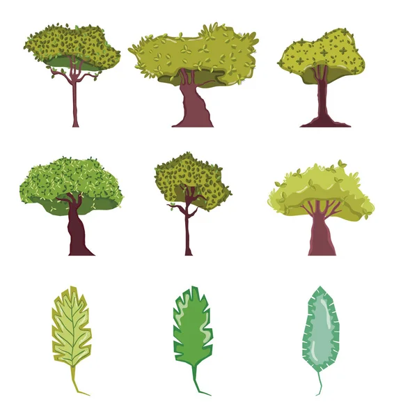 Conjunto de árvores desenhos animados — Vetor de Stock