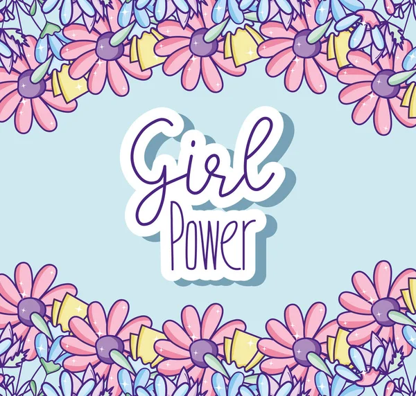 Girl power kartun lucu - Stok Vektor