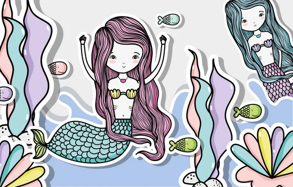 Little mermaid art cartoon — Stock Vector