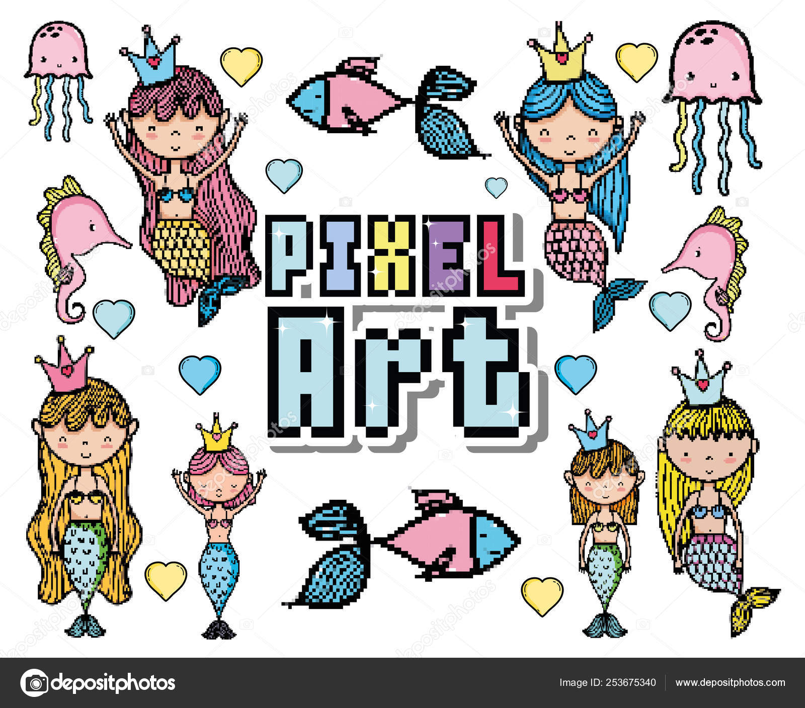 ピクセル アート水生生物の世界漫画 ストックベクター C Stockgiu