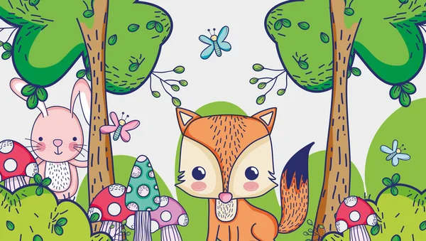 Fuchs im Wald Doodle Cartoons — Stockvektor