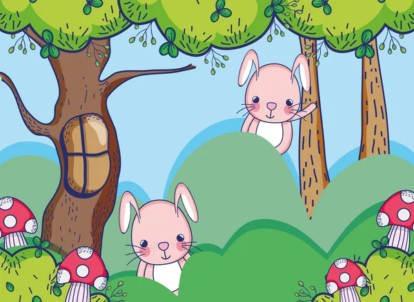 Bunnies in the forest cute cartoons