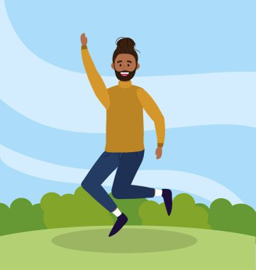 güzel adam sakal ve rahat kıyafetler ile atlama