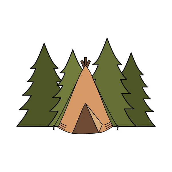 Barraca de acampamento com paisagem florestal —  Vetores de Stock