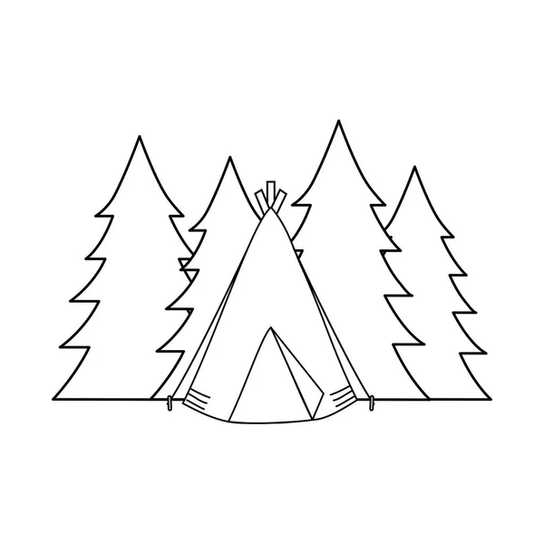 Tente de camping avec paysage forestier — Image vectorielle