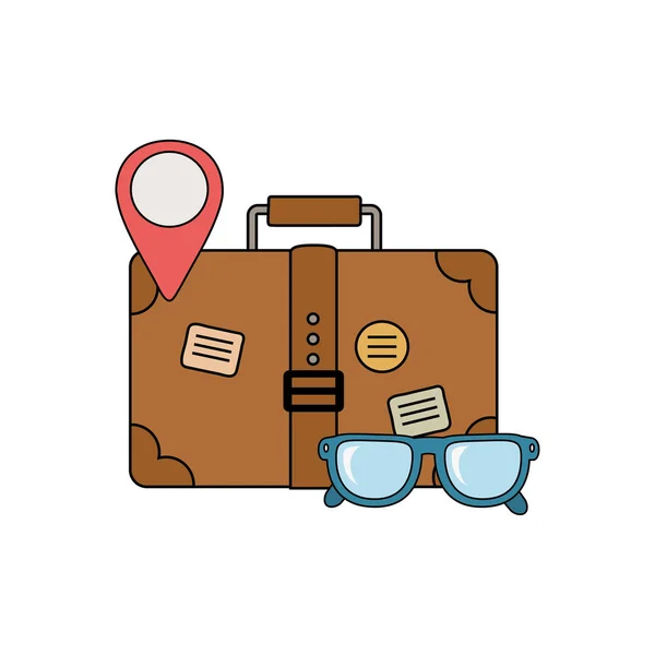 안경 및 캠핑 아이콘 가방 여행 — 스톡 벡터