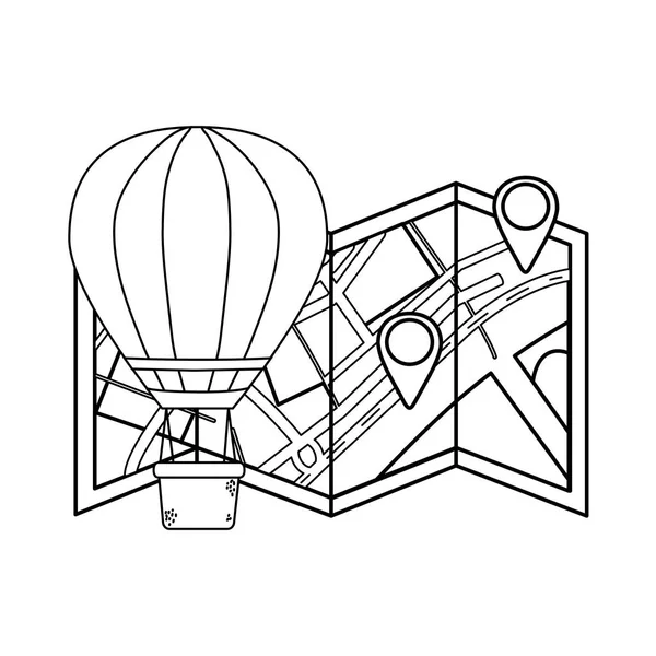 Воздушный шар горячий полет с бумажной картой — стоковый вектор