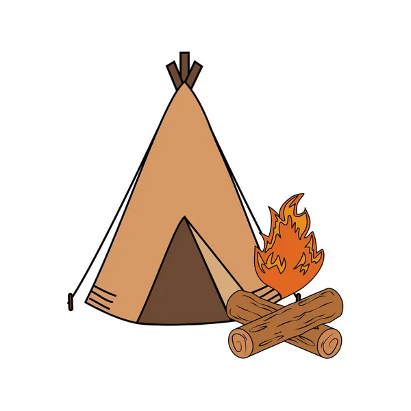 camping tent with campfire