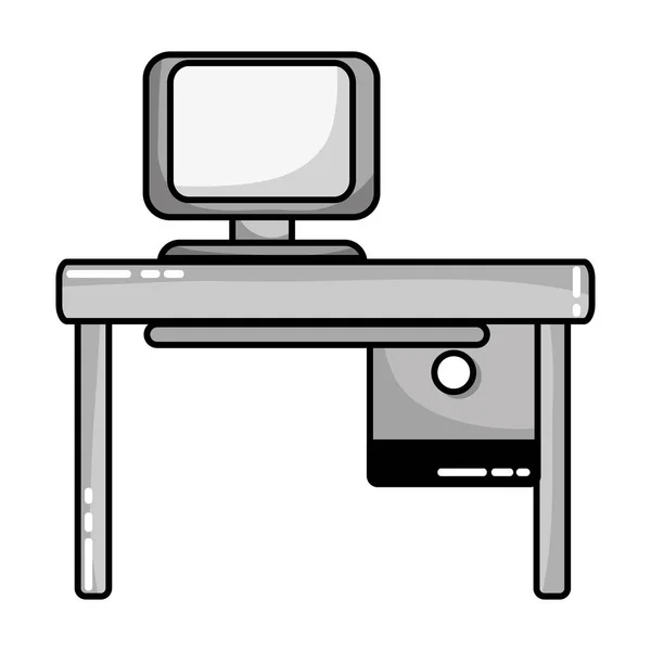 Stupně šedi kancelář s počítači technologie a dřevo stůl — Stockový vektor