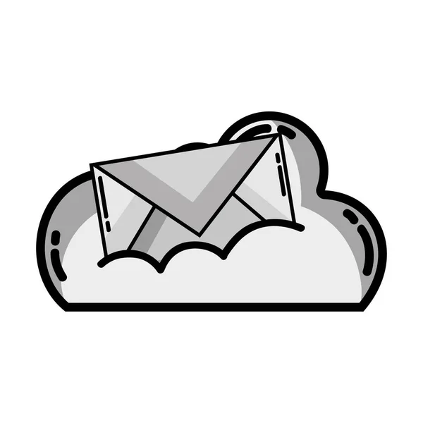 Datos en la nube a escala de grises con mensaje de tarjeta de correo electrónico — Vector de stock