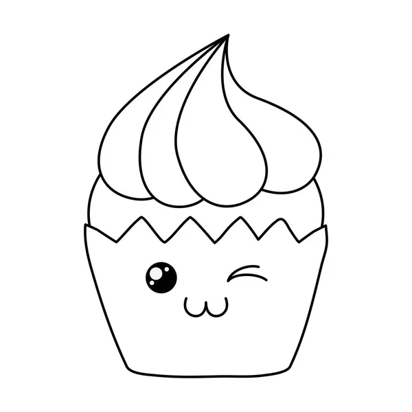 Doce cupcake pastelaria caráter kawaii — Vetor de Stock
