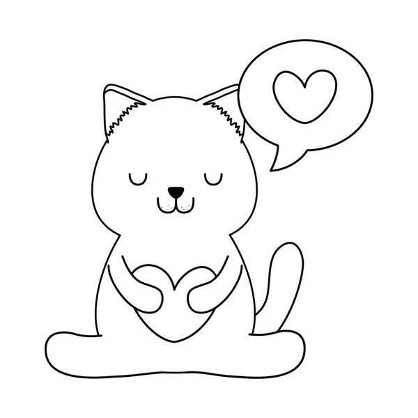 Lindo pequeño gato con corazón kawaii carácter — Archivo Imágenes Vectoriales