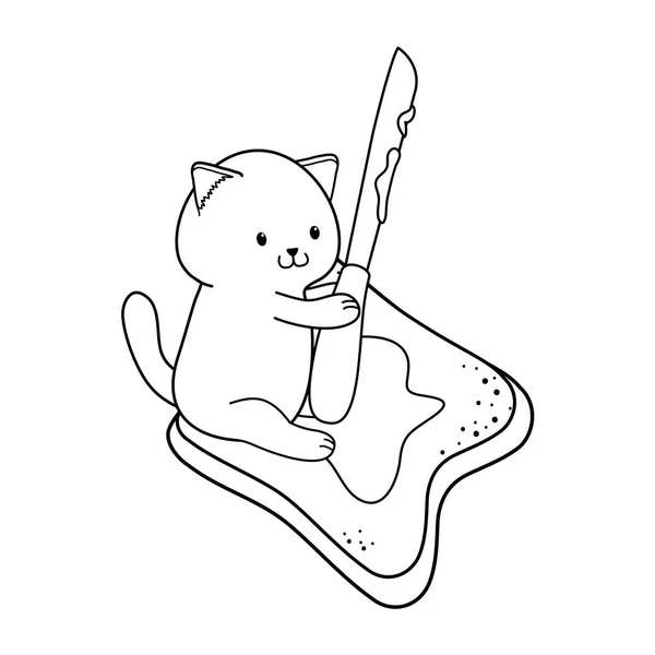 Gatinho bonito com pão torrado personagem kawaii —  Vetores de Stock