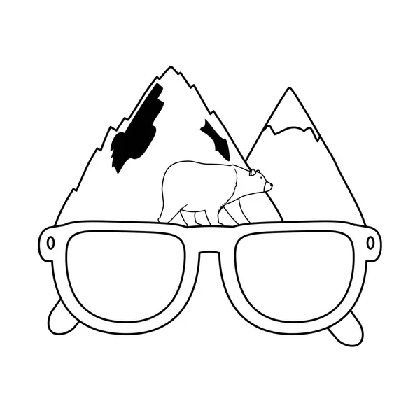 Montañas con oso pardo y anteojos — Vector de stock