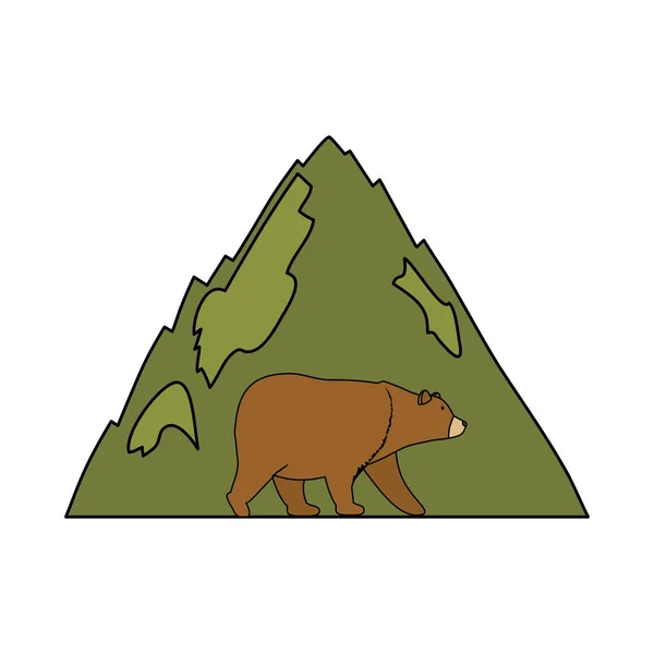 Montañas con oso grizzly escena — Vector de stock