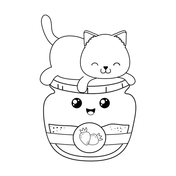 可爱的小猫与草莓果酱 kawaii 字符 — 图库矢量图片