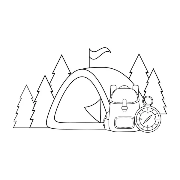 Travel bag camping with camping tent — Stock Vector