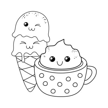 dondurma kawaii karakterlerle çikolata kupa