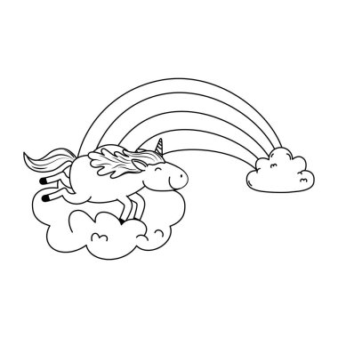 şirin peri masalı tek boynuzlu at bulutların gökkuşağı ile