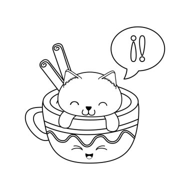 çikolata kupa kawaii karakteri ile şirin küçük kedi