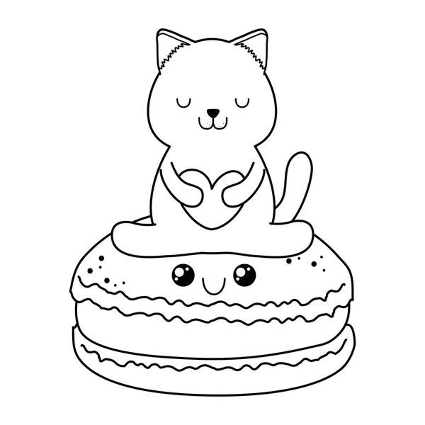 Lindo pequeño gato con galletas kawaii carácter — Archivo Imágenes Vectoriales