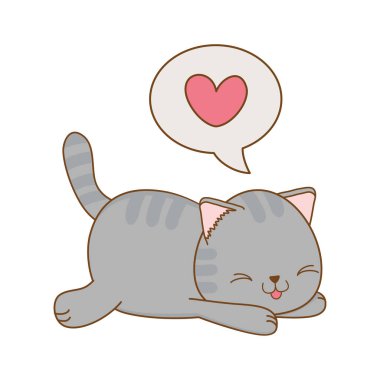 kalp kawaii karakteri ile şirin küçük kedi