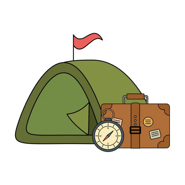 Voyage valise avec tente et guide boussole — Image vectorielle